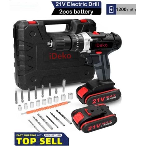 iDeko Perceuse Visseuse Sans Fil rechargeables 21V avec 2 batterie 1.2Ah 28nm moteur à brosse 24 Accessoires batterie MAKITA (1/5)