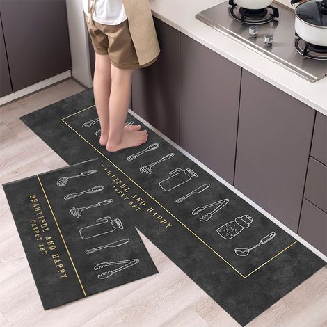 Tapis de cuisine absorbant et antidérapant, lavable, deux pièces (40 x 60 cm + 40 x 120 cm). (1/3)