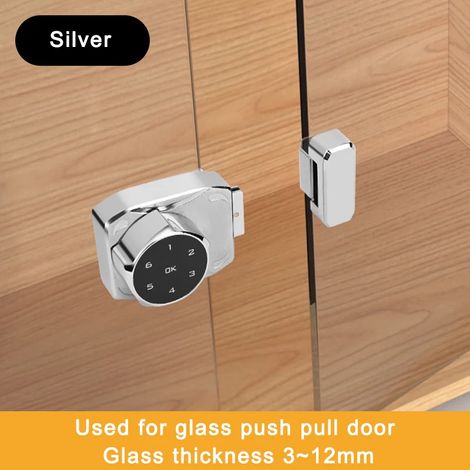 (Argent) Serrure à combinaison électrique pour vitrines, adaptée aux vitrines à portes coulissantes en verre. (1/4)