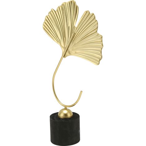 Décoration de bureau en feuille de ginkgo dorée, sculpture de table minimaliste avec socle en bois, idéale pour chambre, bibliothèque et salon, objet décoratif artisanal (1/5)