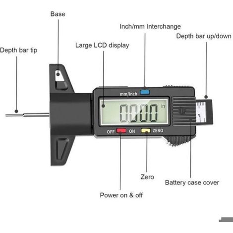 Jauge de profondeur roulement numérique,Jauge Profondeur Pneuavec grand écran LCD, jauge profondeur bande de roulement pour moto, (1/5)