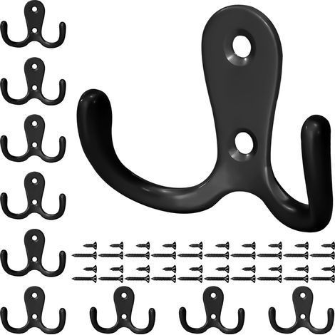 Crochet Porte Manteau Double Patères à Vêtements avec Vis Crochet de Manteau Mural pour Salle de Bain Cuisine 10 Pièces Noir (1/5)
