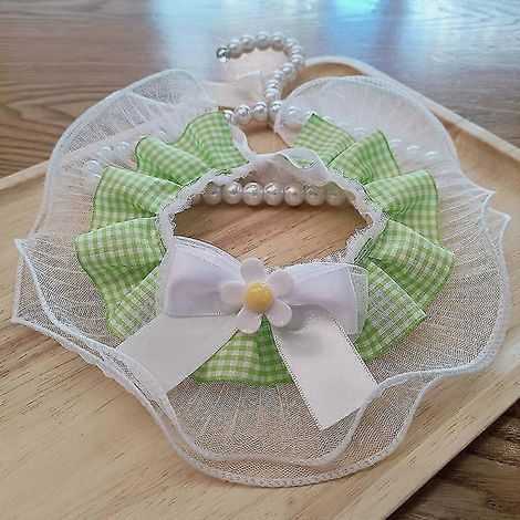 Collier ajustable à motif floral pour chat ou chien, avec nœuds en organza, bavoir en dentelle, collier et foulard, accessoires de toilettage pour chat - Taille XS (tour de cou de 15 à 20 cm) - Vert (1/3)