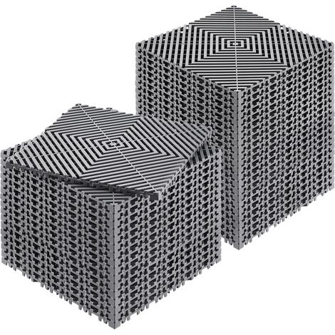 Mophorn ineinander greifende Drainagematte, modulares Kissen, 30,5 x 30,5 cm, 40 Stück rutschfeste graue PP-Bodenfliesen für Garage, Garten, Küche und Außenbereich
