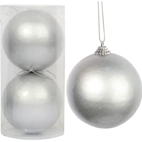 Set mit 2 matten Kunststoffkugeln, 8 cm – Silberfarben (1/3)