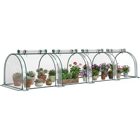 Serre tunnel pour jardin/terrasse 395 x 100 x 80 cm, structure en acier et PVC transparent et vert.