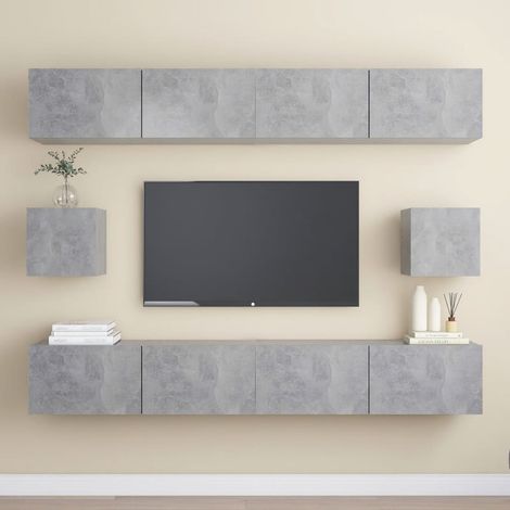 FIMEI Ensemble de meubles TV 6 pcs Gris béton Aggloméré (1/5)