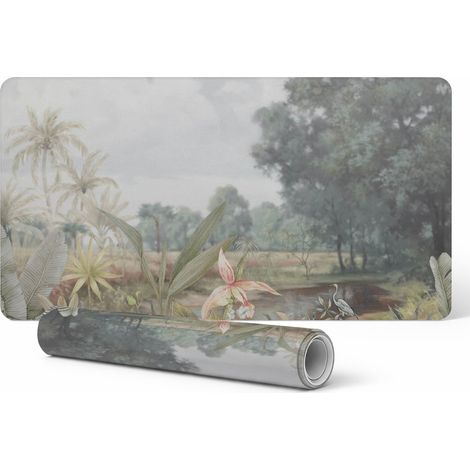 Alfombrilla de escritorio antideslizante y duradera con dise帽o de paisaje tropical, 90x45 cm.