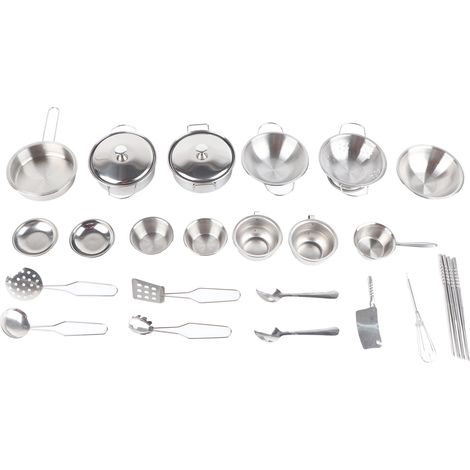 Ensemble de 25 Pièces Ustensiles de Cuisine en Acier Inoxydable pour Enfants, Jeux de Casserole et Batterie de Cuisine Jouet (1/5)