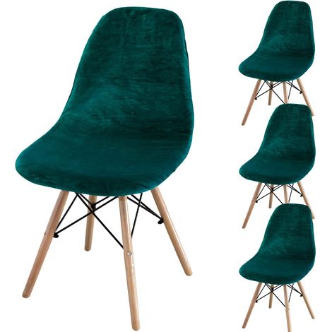 Set of 2/4/6 Mid-Century Modern Dining Chair Covers, Armless Chair Covers for Kitchen, Dining Room, Stool Covers (Green, Set of 4) (1/5)