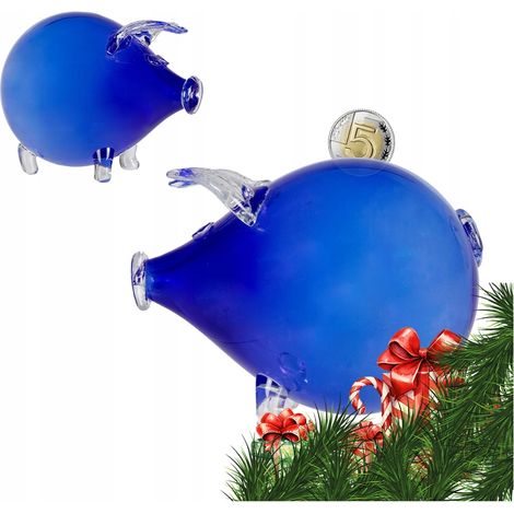 SALVADANAIO BLU, grande in vetro, come regalo per un BAMBINO per Natale (1/5)