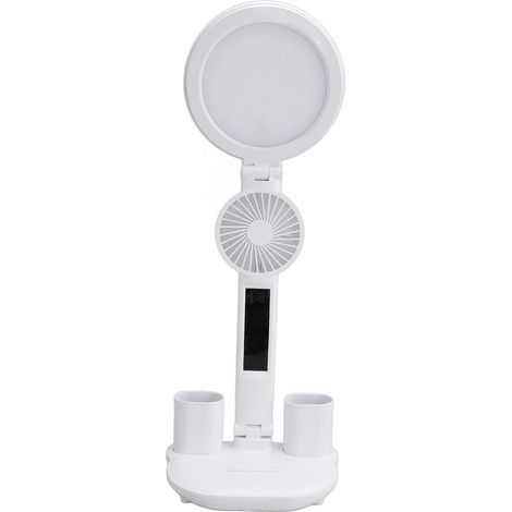 Lampe de bureau LED pliable avec protection oculaire, commande tactile, ronde, chargement USB, 3 températures de couleur, intensité variable en continu, 3200 mAh, horloge, lampe de table avec ventilat (1/5)