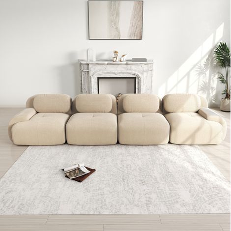 Canapé modulaire 4 places en tissu effet corde beige, sans structure, mousse 32D, OKWISH (1/5)