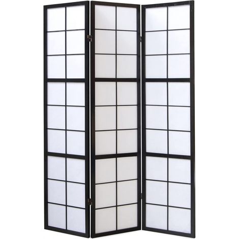 Pegane – Paravent japonais 3 pans en bois noir et papier de riz – Dimensions H 178,6 cm – Grands carreaux décoratifs pour intérieur (1/5)