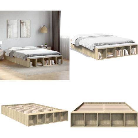 Bettgestell Sonoma-Eiche 135x190 cm Holzwerkstoff - Holzbettfassungen - Bettsystem - Doppelbett - Eiche Möbel - Schlafzimmer Dekoration - Home & Living (1/5)