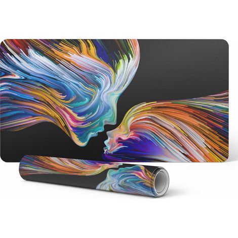 Alfombrilla de escritorio decorativa elegante con caras coloridas en movimiento, 90x45 cm.