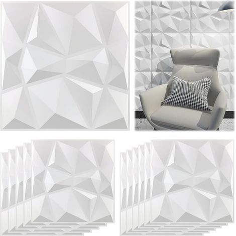16 Panneau Mural Decoratif 3D, Blanc mat 30 x 30 cm, Panneaux Muraux 3D, 3D de Conception de Diamant pour le Bureau à la Maison ou le Décor Intérieur de Studio (1/5)
