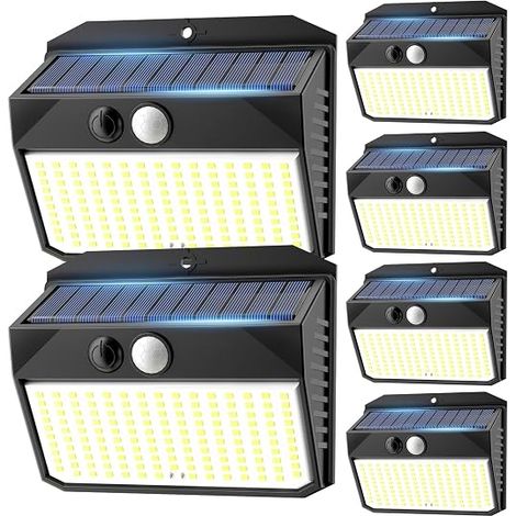 Set of 6 Outdoor Solar Lights with Motion Sensor, 150 LED IP65 Waterproof Solar Spotlight for Garden, Garage, Patio (1/5)