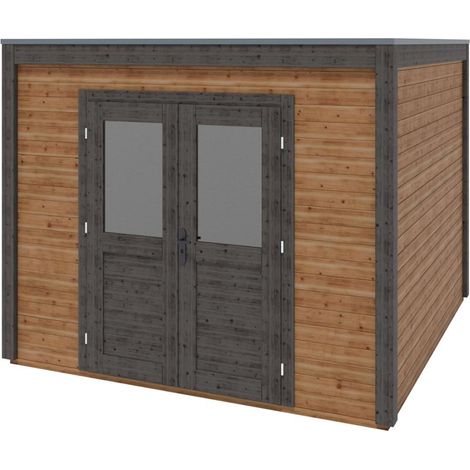 Abri de jardin en bois Sora 3.09x3.09m - 9.55m2 - Ep. 28mm - Traité (1/5)