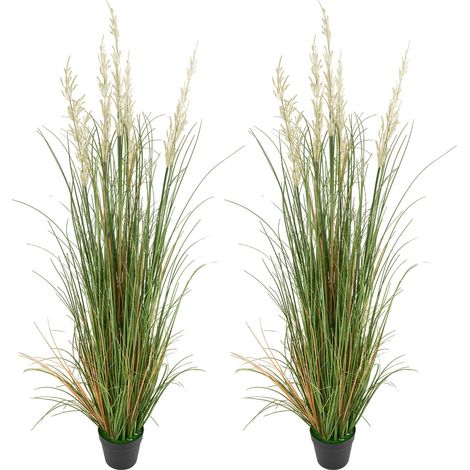 Mophorn Kunstrasenpflanze, 2er-Set 1194 mm Schilfgras im Topf, PVC-Kunststoff, dekorative Grasbüsche für Innen- und Außenbereiche, ideal für Zuhause, Garten, und Einweihungsfeiern, grüne Farbgebung (1/5)