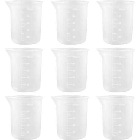9 Pièces Tasse à Mesurer en Silicone, 100ml Gobelets Doseurs en Silicones avec Échelle, Tasses à Mesurer Silicone avec Barreau D'Agitation pour Moules, Résine Époxy, Faits à la Main (1/5)