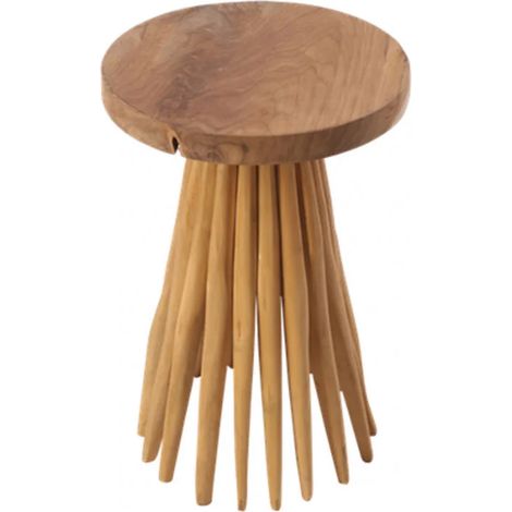 Bout de canapé avec plateau rond et piètement en bois de teck - TAMY (1/5)