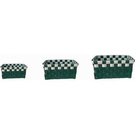Cleafe - Set 3 Cestini Portaoggetti Organizer Tessuto Bagno Rettangolari Verde Bianco 59084 - (1/3)