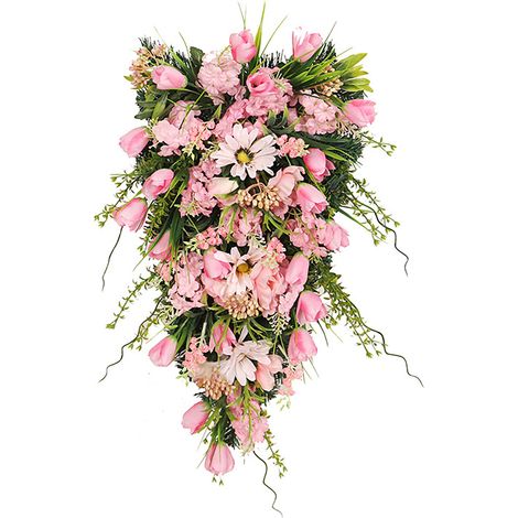 Künstlicher Frühlings- und Sommer-Tropfen-Girlanden-Hänge-Kranz mit künstlichen Blumen, rosa, für Haustür, Veranda, Wand oder Fenster (1/3)