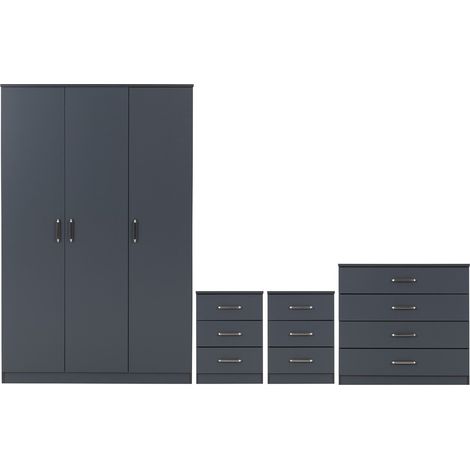 Dakota 3 Door Wardrobe Bedroom Set - L48 x W175 x H110 cm - Dark Grey