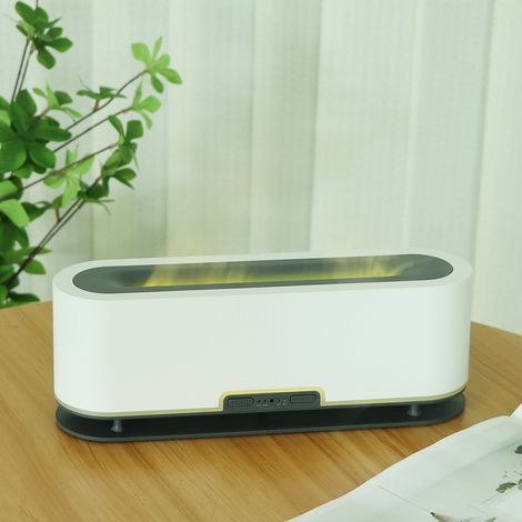 Humidificateur à flamme, flamme simulée, chambre, maison, bureau, lumière d'ambiance 7 couleurs, diffuseur d'arômes, 100-240V, blanc, norme européenne. (1/5)