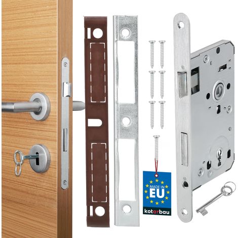 Serrure à larder DIN droite Clé à panneton Serrure de porte avec contre-plaque en acier inoxydable robuste 72/55 mm (1/5)