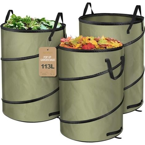 Sac Dechets Verts 113L,Resistant Indéchirables Pop-Up Sac Jardinage Dechets avec 4 Poignées Résistantes,Sacs Poubelle de Jardin (1/4)