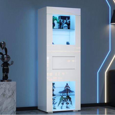 Vitrine 60 x 40 x 170 cm mit LED und weißer Acrylglastür HAVRYA (1/5)