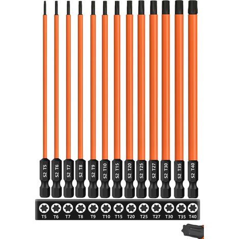 Set de 13 Embouts Torx Longs T5-T40 Acier S2 150mm Magnétiques Pour Perceuse (1/5)