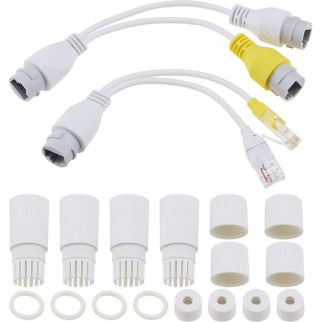 1 paire d'adaptateurs répartiteurs PoE étanches blancs RJ45 Ethernet pour caméras de surveillance réseau CCTV, caméras IP, AP et téléphones VoIP (1/5)
