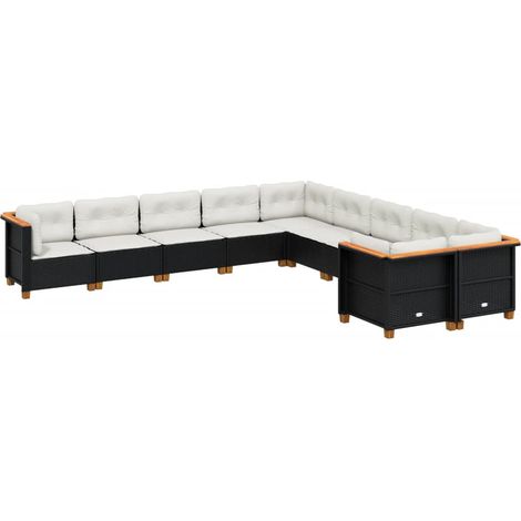 Sedute da esterno - Set Divani da Giardino 10pz con Cuscini in Polyrattan Nero (1/5)