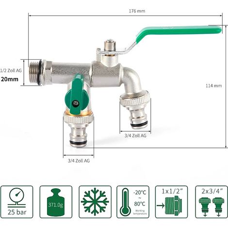 Robinet de jardin extérieur (entrée d'eau DN15 de 6 pouces), antigel, double commande en cuivre, pour lave-linge et évier de jardin 1/2 pouce (1/4)