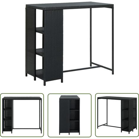 The Living Store Bartisch mit Regal Schwarz 120x60x110 cm Poly Rattan - Bartisch - Esstisch - Bistrotisch - Outdoor Tisch - Wohnzimmertisch (1/5)