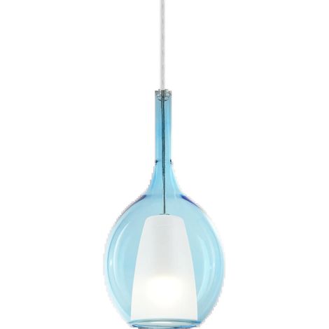 Sospensione Contemporanea Kalique Vetro Azzurro Bianco E Cromo 1 Luce E27 H36Cm