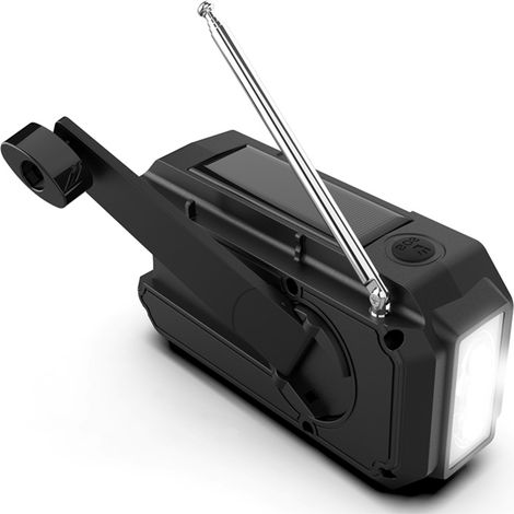 Filiyano – lampe torche – Radio météo AM/FM, batterie externe solaire à manivelle 1200 MAH, lampe torche, noir (1/5)
