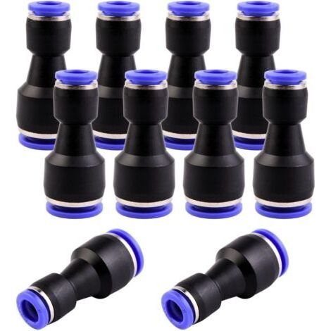 10 - Raccord Rapide - Réducteur Pneumatique - Connexion Air Et Eau - Push In Sans Joint - Pour Automatisation Industrielle - Noir Et Bleu - 12x8mm (1/5)