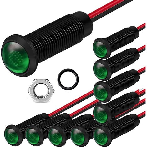 Gebildet 10pcs Voyants LED en Plastique AC/DC 12-24V Taille du Trou de Montage 6mm (Vert) (1/5)