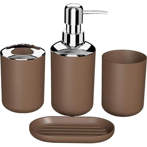 EINNENFFER Modernes Design 4-teiliges Badezimmer-Accessoire-Set mit Seifenspender, Zahnbürstenhalter, Seifenschale und Becher, langlebig und leicht zu reinigen (1/5)