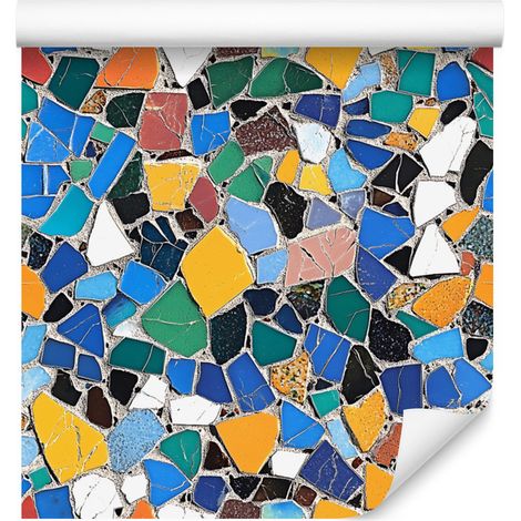 Papier peint mosaïque colorée bleue, or et turquoise 50x1000 cm (1/5)