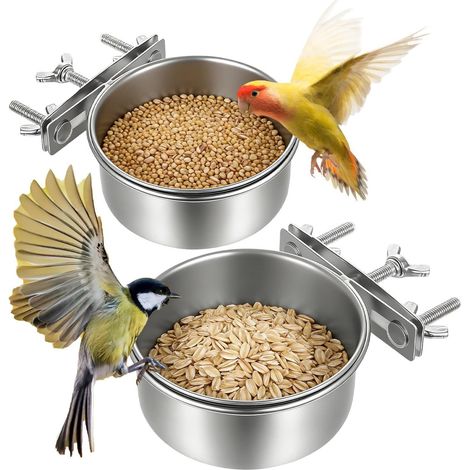 Mangeoire pour Perruche 2 pièces en Acier Inoxydable Anti-gaspillage Gamelle pour perroquets et eau Pour pigeons, poules, chinchillas (1/5)