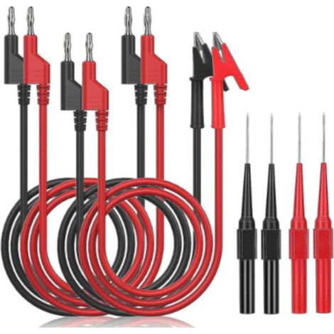 Câbles de Test Multimètre avec Sondes Pince Crocodile pour Multimetre Professionnel Testeur Electrique 8 Pièces Noir Rouge (1/4)