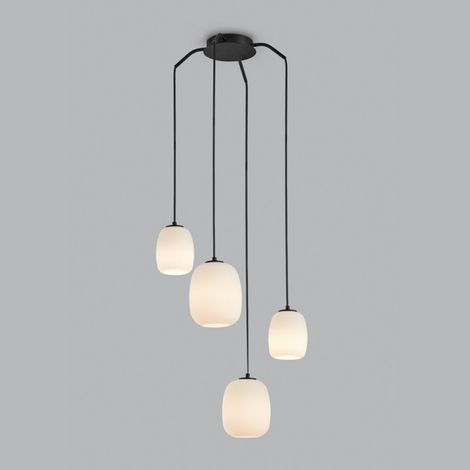 Suspension 4 lampes verre opale Jap noir (1/3)
