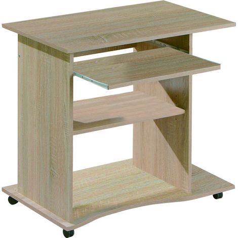 Bureau - Table pour ordinateur portable - Table pour ordinateur - Sur roulettes - Tiroir coulissant - Mini table de bureau - Stratifié - 80 x 50 x 75cm - Chêne Sonoma Imitation (1/4)