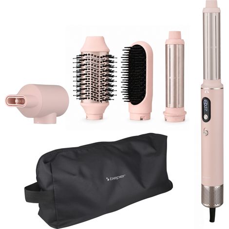 BEPER P301ASC200 Air Styler 6 en 1 Sans Brosse 1300W, Iconic, Appareil de coiffure multifonction avec 6 têtes, 110 000 tr/min, sèche-cheveux, fer à boucler, brosse lissante et volumisante, écran LED e (1/5)