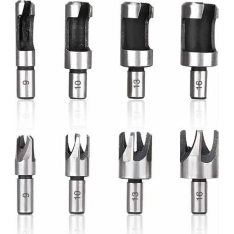 Pièces Fraise à Bouchonner Bois, Mèche à Bouchon Bois 6 mm/10 mm/13 mm/16 mm, Acier Carbone Bois Plug Perceuse pour le Travail du Bois, Forets à Bois à Griffe et Coniques